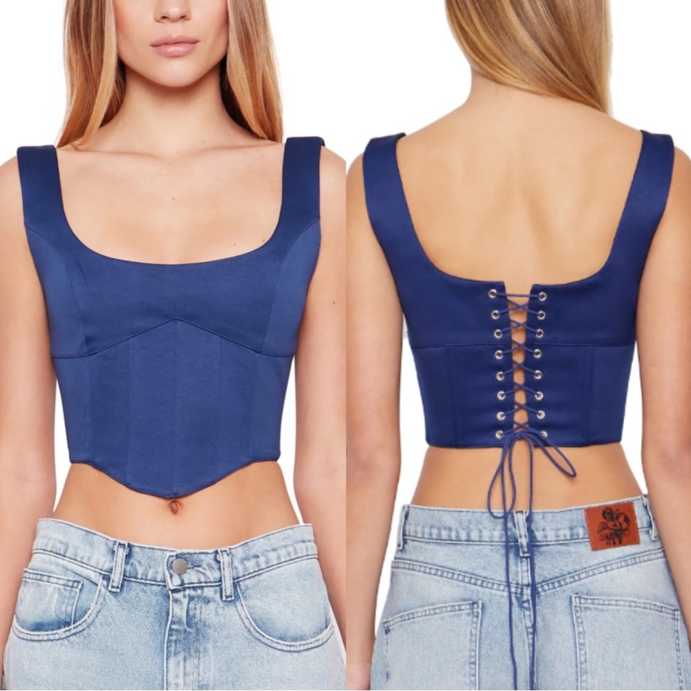 Danielle Guizio Satin Lace Up Bustier/Corset Top